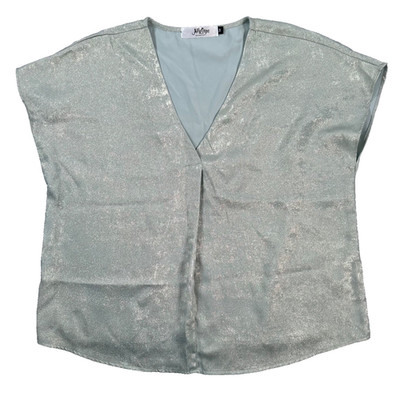 Ally Oops V-Neck Dolman Sleeve Shimmer Shirt Women's Medium Blue/Green Boxy