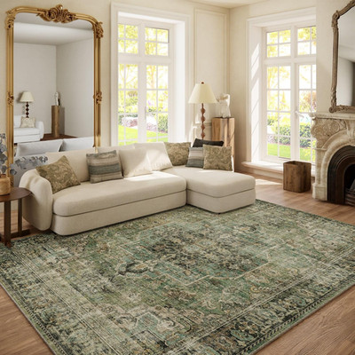 Boho Vintage 6X9 Area Rug - Washable, Soft, Non-Slip for Living Room & Nursery