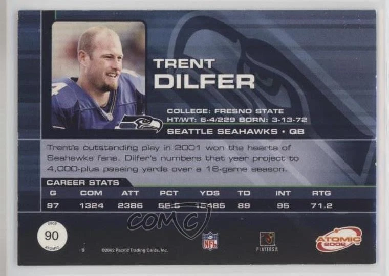 2002 Pacific Atomic Non-Die Cut /600 Trent Dilfer #90 - Image 2 of 2