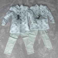 Boys Sea Green Kurta Set Diamond Pattern Traditional Matching Set Size 4 and 6