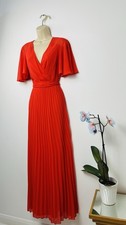 ASOS Red Pleated Maxi Dress | Wrap Neck | Flutter Sleeves| UK 4