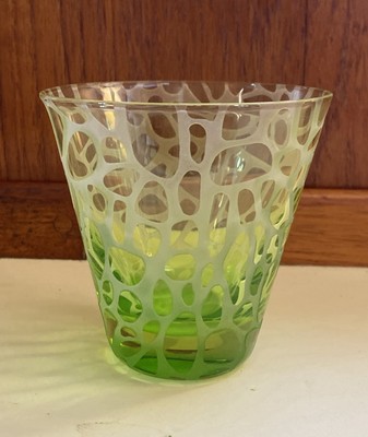Etched Tumbler with Giraffe Print Green Blown Glass 4 in Rare Italian?