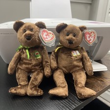 TY WILLIAM 'OPEN CLOSED BOOK' BEANIE BABY BEAR PAIR BOTH MWMT ACTUAL PICS