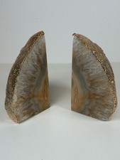 Natural Agate Bookends Gold Edged Crystal Stone Decorative Home Office Decor