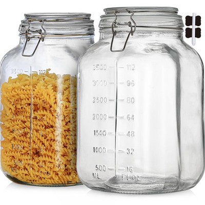 1.1 Gallon Large Glass Food Storage Jars with Airtight Lids,Set of 2 Square W...