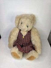 Vermont Teddy Bear Cream Jointed Plush Stuffed Animal Plaid Red Dress School