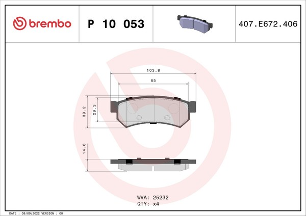 Bremsbelagsatz Scheibenbremse Prime Brembo P 10 053 FüR Lacetti Chevrolet Nubira-image