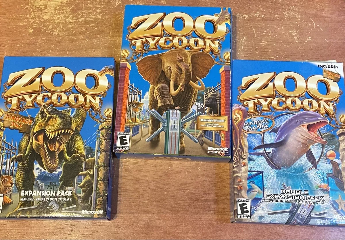 ZOO TYCOON 1 COMPLETE COLLECTION Pc Base Game + Dinosaur Digs & Marine  Mania