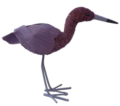 Purple Stork Bird Figure Made with Corn Shucks, Seed Pod & Wire Legs