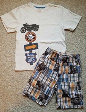 GYMBOREE Boys Sz 7 Summer Wheels Rebel Motorcycle Tee  Patchwork Shorts 
