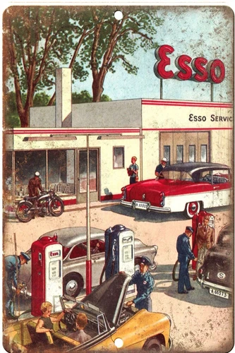 Tin Sign 8 x12 Esso Gas and Oil Station Full Service Retro Vintage Adveretising