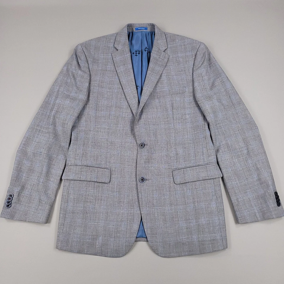 Vinca Camuto Sport Coat Blazer Mens 42L Gray Plaid Wool Linen Jacket Resort - Image 2 of 4