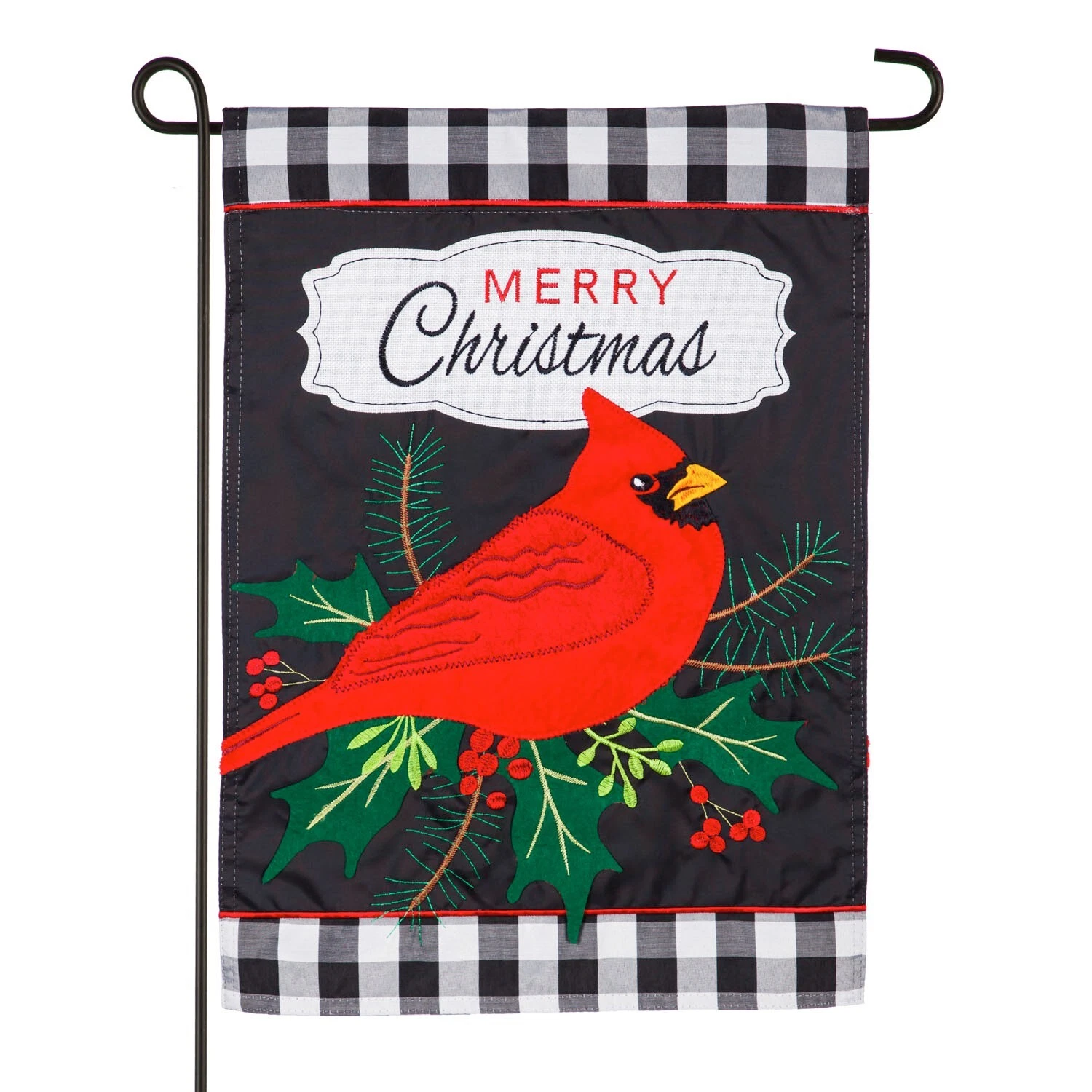 Evergreen Merry Christmas Cardinal Garden Applique Flag - Thumbnail 3