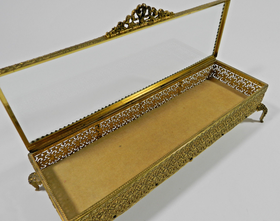 French Beveled Glass Gold Filigree Ormolu Jewelry Casket Box eBay