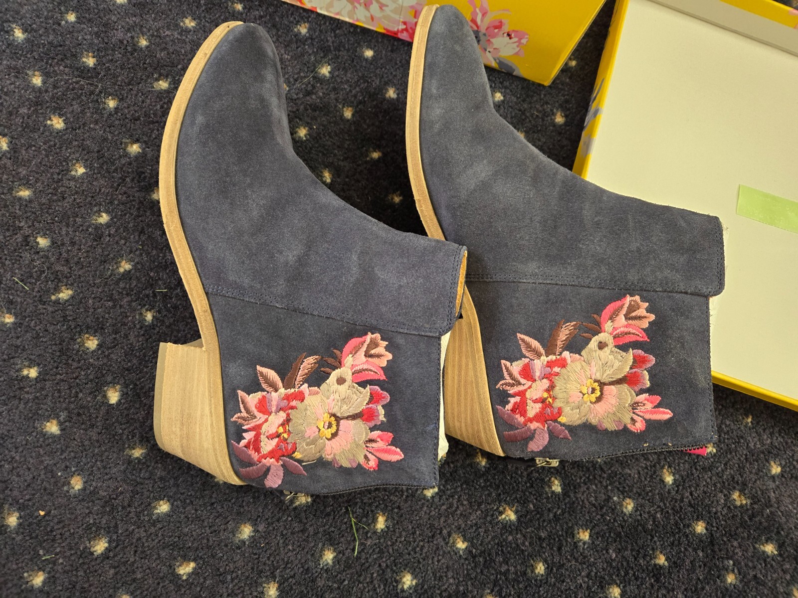 Joules Floral Embroidered Suede Boots- US 9 - image 12