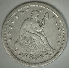 1854 Seated Liberty Silver Quarter 25c US Type Coin Arrows ExtraFine Circulated 