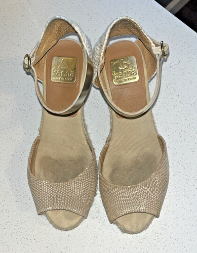 Kanna Espadrille Womens Wedge Peep Toe Gold Ankle Strap Sandals Sz 7 EUR 37 - Picture 15 of 15