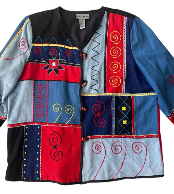 Indigo Moon Patchwork Colorblock Boho Hippie Art … - image 2