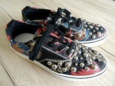 ZARA BLACK JACQUARD LACE-UP PLIMSOLL SHOES WITH STUDS SIZE UK 4 EU 37 US 6.5