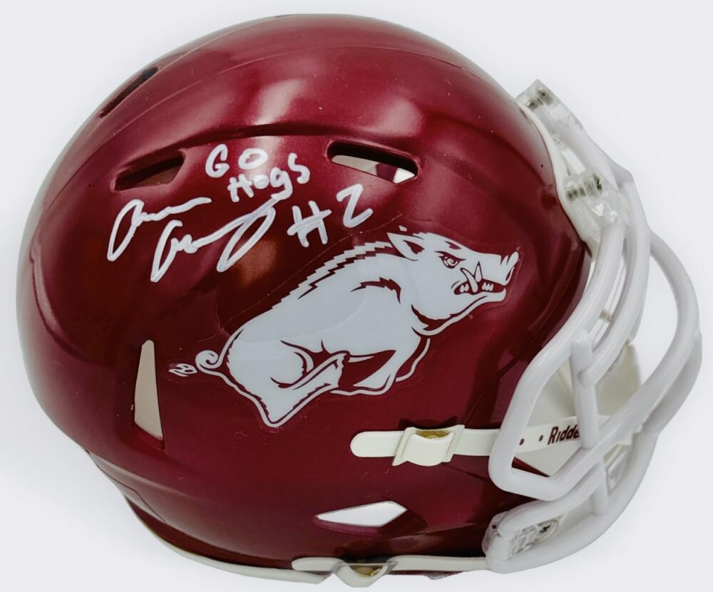 ANDREW ARMSTRONG Autographed Signed ARKANSAS RAZORBACKS MINI HELMET BECKETT K46 