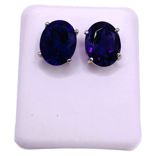 14k White Gold Natural African Amethyst Oval Stud Earrings 2.5g 10mm - Picture 4 of 8