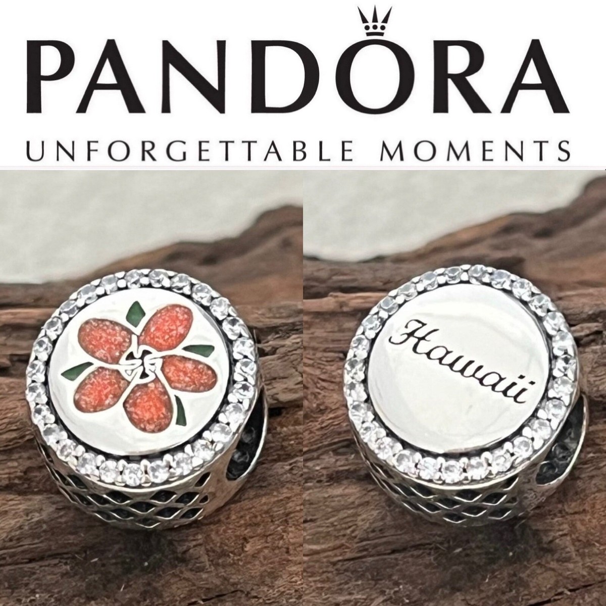 Rare Pandora Hawaii Exclusive State Hibiscus Flower Button