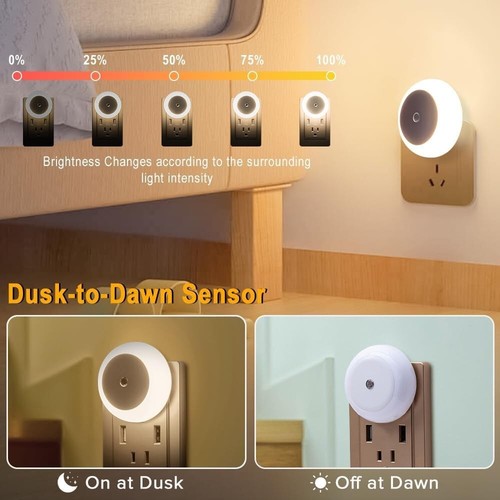 2 Pack Plug-in Night Lights - Dusk to Dawn Sensor, Warm White - Picture 2 of 7
