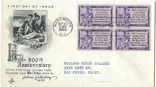 4 '52 FDCs NATO /UN combo, Women in Armed Serv, 500th Gutenberg Bible, Nation gd - Picture 3 of 4