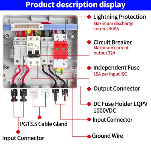 Anschlusskasten Solar Überspannungsschutz DC T2 1000V 2-Strings 8M Trennschalter - Bild 16 von 17