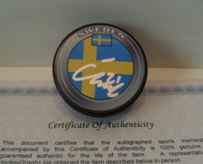 Isac Lundestrom Autographed Signed Team Sweden Puck COA Anaheim Ducks