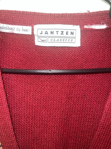 Jantzen Cardigan Sweater Womens Red Hand Embroidered Fall Foliage Pumpkin Floral - Picture 3 of 18