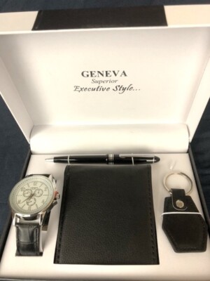 Geneva Herren Executive Quarz Uhr Stift Geldbörse & Schlüsselanhänger Geschenkset 27143 NEU
