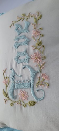 Hand Embroidered Boho Shabby Chic Cottage Pastels Love Throw Decor Pillow 11x16" - Picture 3 of 6