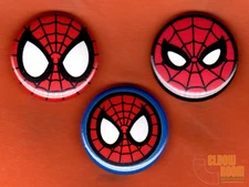 Set of three 1" Spiderman mask pins buttons Marvel symbol Spider-Man Spidey