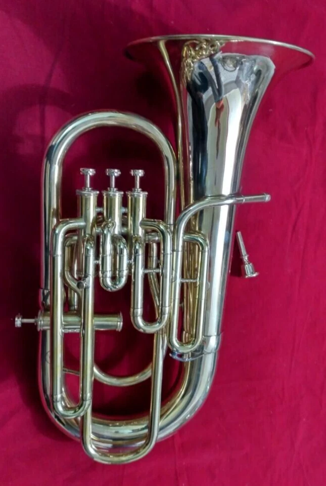 Euphonium Jazz 4 Valve Tuba Music Instrument Brass Made Bb/F Pitch Silve Polish - Image 3 of 4