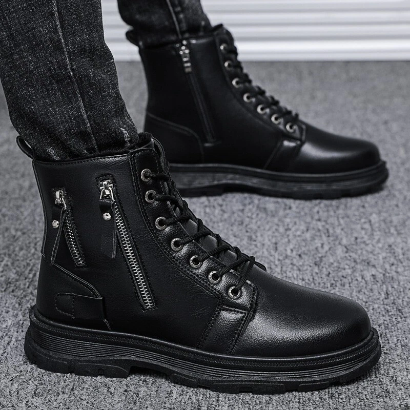 Lace up leather 2025 boots with thick soles