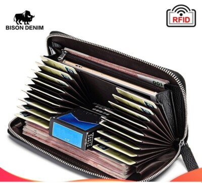 Genuine Cow Leather Clutch Wallets for Men RFID Blocking Card Holder