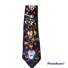 Looney Tunes Tasmanian Devil Daffy Pepe Tweety Neck Tie 100 Silk Vintage 1995