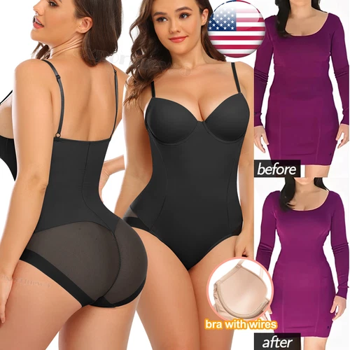 Women Fajas Shapewear Belly Tummy Control Body Shaper With Built-in Bra Bodysuit - Picture 1 of 23
