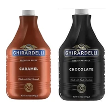 Ghirardelli Premium Creamy Caramel & Chocolate Sauce 5lb 7oz per bottle