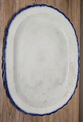 Blue Feather Edge Pearlware Platter Stamped BB - Leeds Staffordshire Style