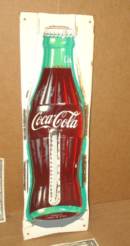 Coke Coca-Cola - Bottle Shaped -- DE-BOSSED -- Thermometer Sign -- FACTORY ERROR