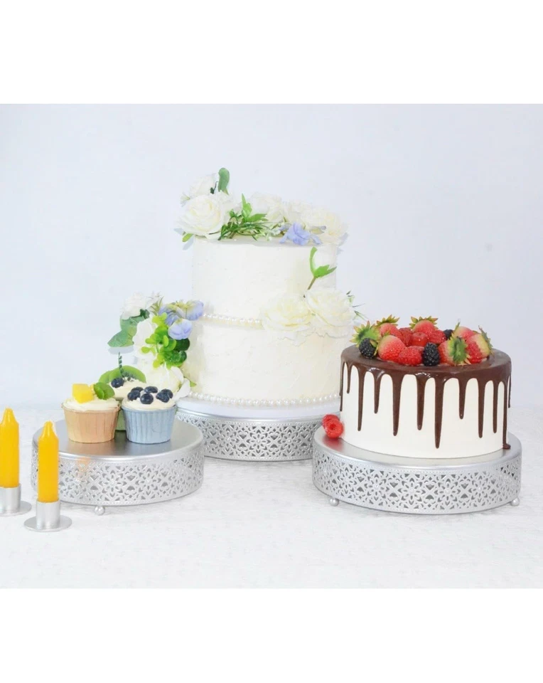 Juego de 3 soportes para pasteles, soportes redondos de metal para pasteles, postres cupcakes pastelería dulces... Foto 3 de 4