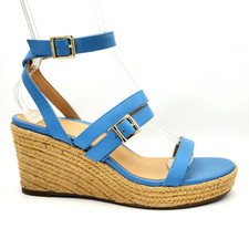 Vionic Sabina Women's 8.5 Blue Leather Espadrille Platform Wedge Heel Sandals