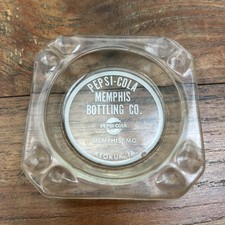 Vintage Clear Glass Marketing Ashtray Pepsi White Memphis, Missouri Keokuk, Iowa