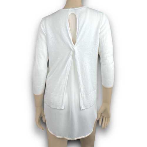 Ann Taylor Layered Linen Blend Tunic Sweater Sz S White Chiffon Hem Balletcore - Picture 6 of 10