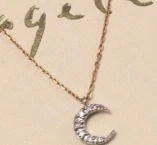 Agete Combination Moon Diamond Necklace 18K YG WG Pave Diamond Crescent Luna Nec