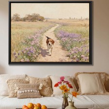 Watercolor Beagle Dog Canvas Print Rustic Floral Nature Wall Art Country Decor