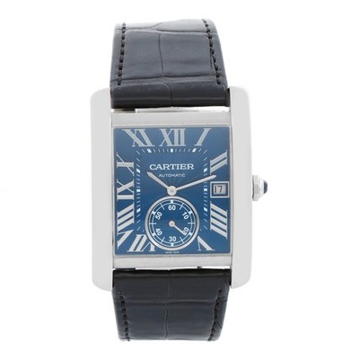 Cartier Men's Tank Mc Wsta0010 Blue Dial 3589 Display Back Stainless Steel Watch