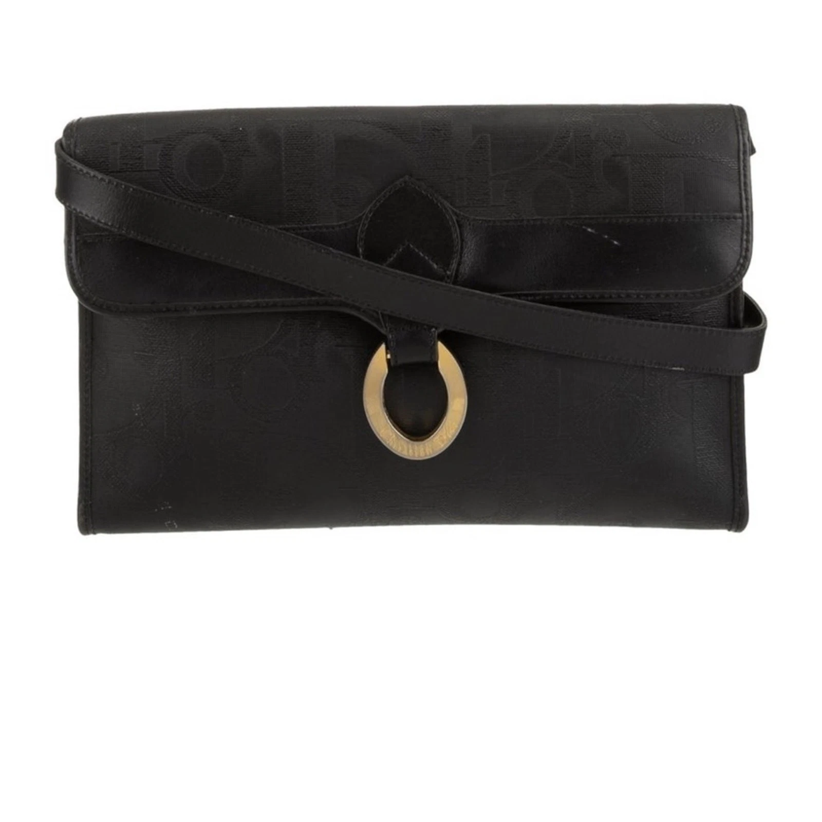 Pochette/sac bandoulière Christian Dior noir imprimé Diorissimo et fermeture dorée